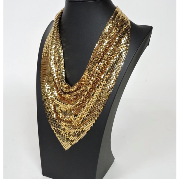 Vintage Whiting & Davis 1970’s gold mesh cowl necklace 20” - Picture 2 of 10